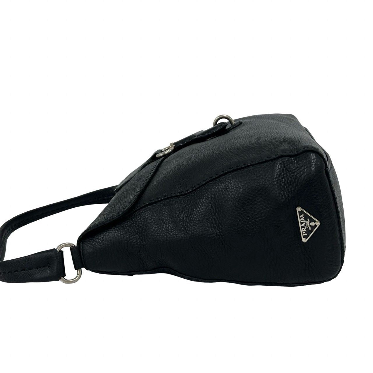 Prada Triangle Logo Leather Shoulder Bag Tote Black — view 5