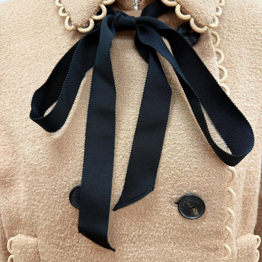 Dior Logo Button Scalloped Edge Bow Pea Jacket Beige 40 — view 6