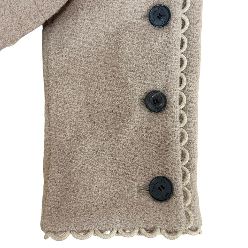 Dior Logo Button Scalloped Edge Bow Pea Jacket Beige 40 — view 8