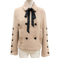 Dior Logo Button Scalloped Edge Bow Pea Jacket Beige 40