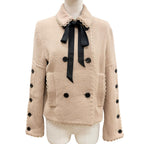 Dior Logo Button Scalloped Edge Bow Pea Jacket Beige 40