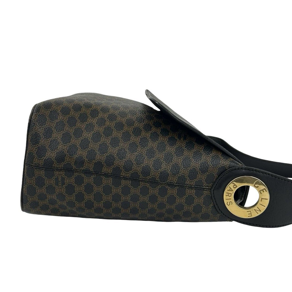 Celine Vintage Macadam Blason Triomphe Pattern Leather Shoulder Bag Black — view 6