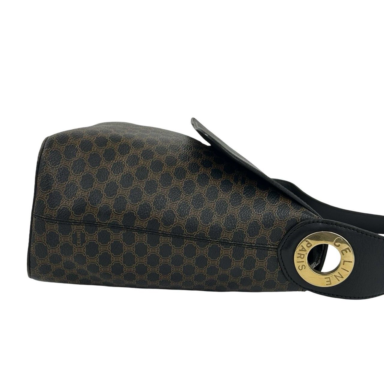 Celine Vintage Macadam Blason Triomphe Pattern Leather Shoulder Bag Black — view 6