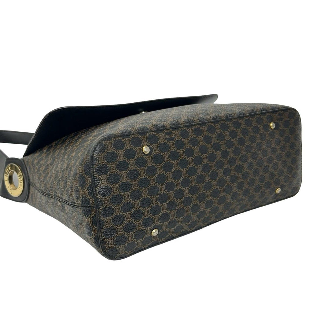 Celine Vintage Macadam Blason Triomphe Pattern Leather Shoulder Bag Black — view 7