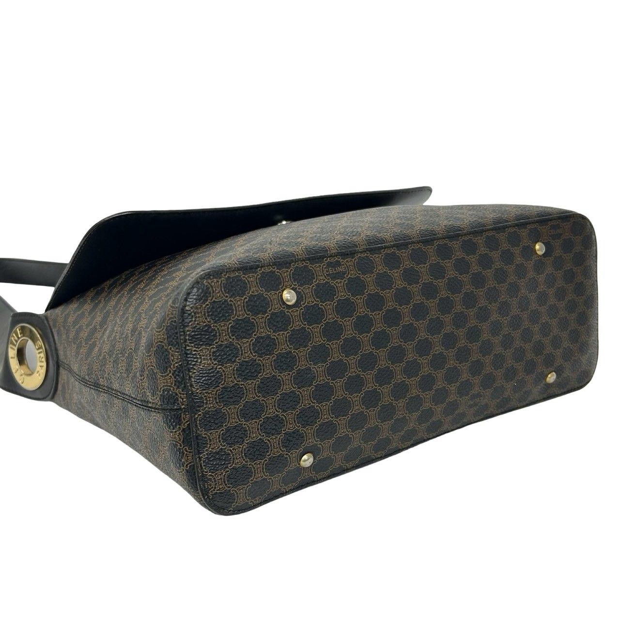 Celine Vintage Macadam Blason Triomphe Pattern Leather Shoulder Bag Black — view 7