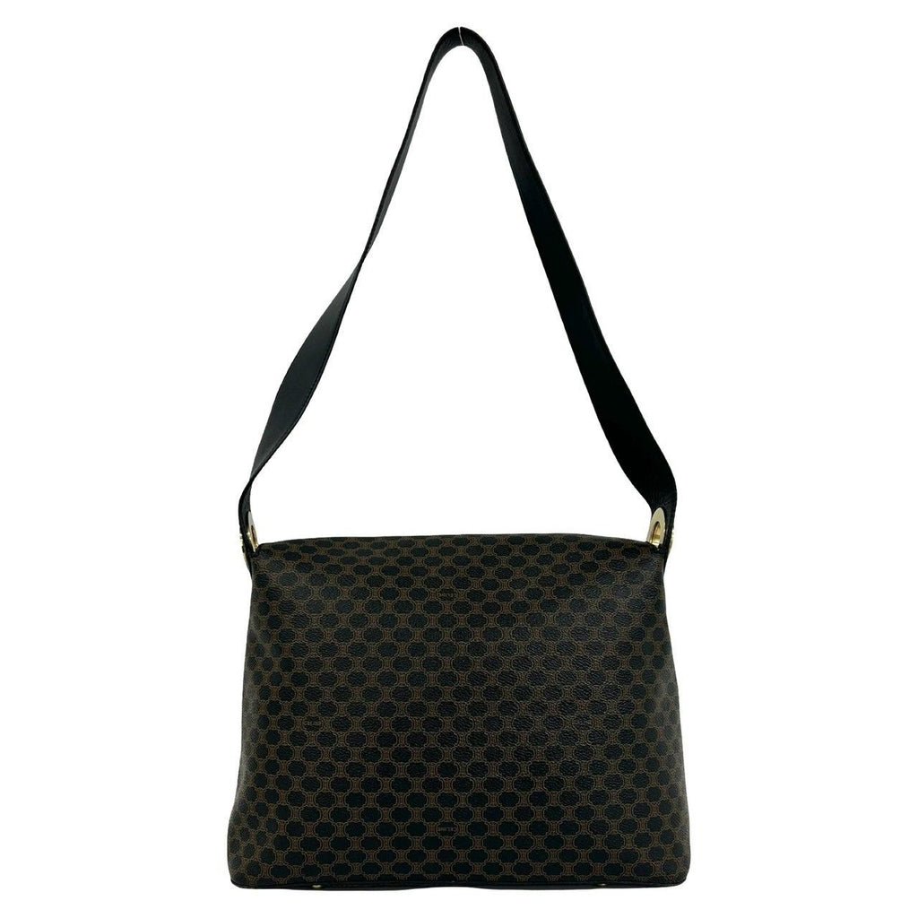 Celine Vintage Macadam Blason Triomphe Pattern Leather Shoulder Bag Black — view 3