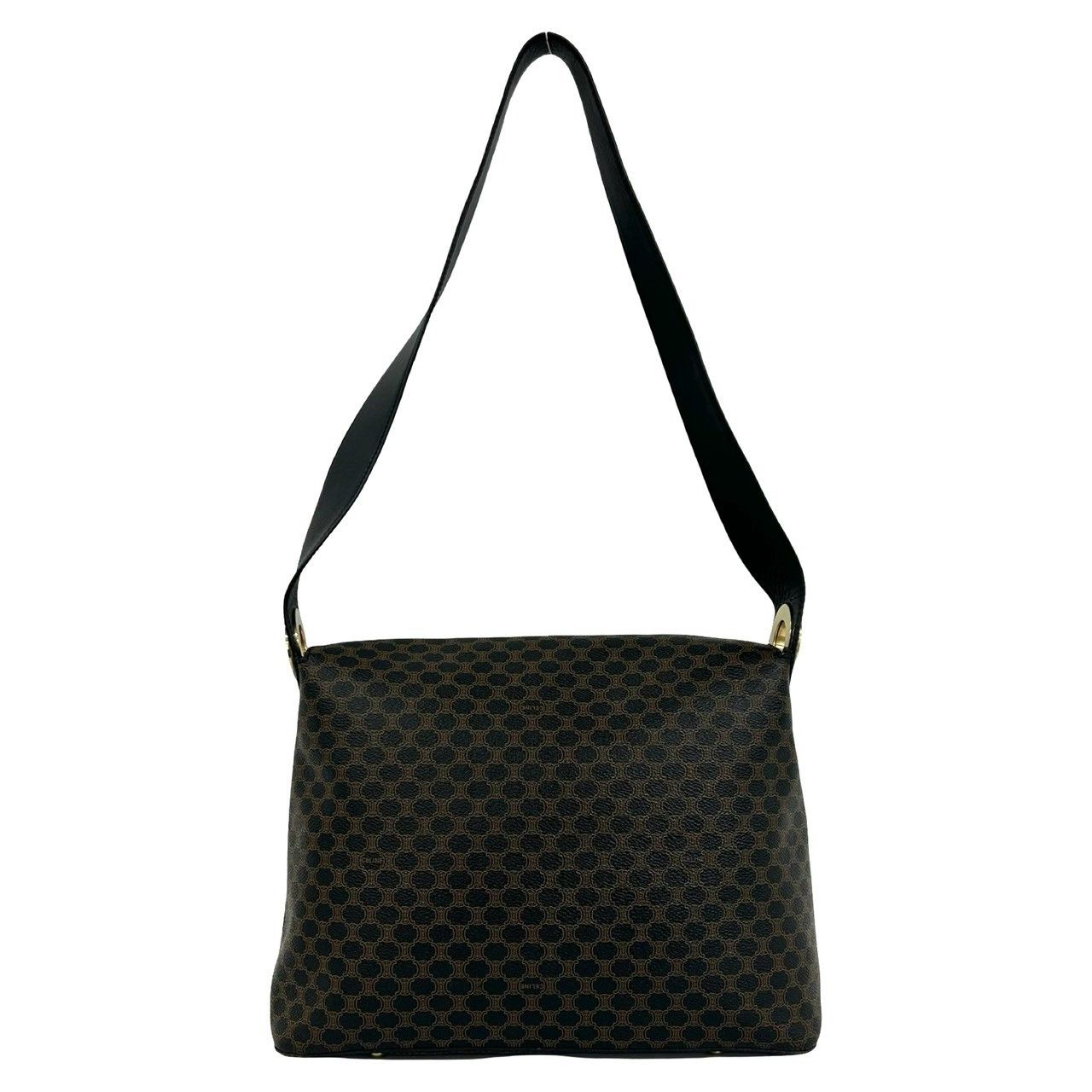 Celine Vintage Macadam Blason Triomphe Pattern Leather Shoulder Bag Black — view 3