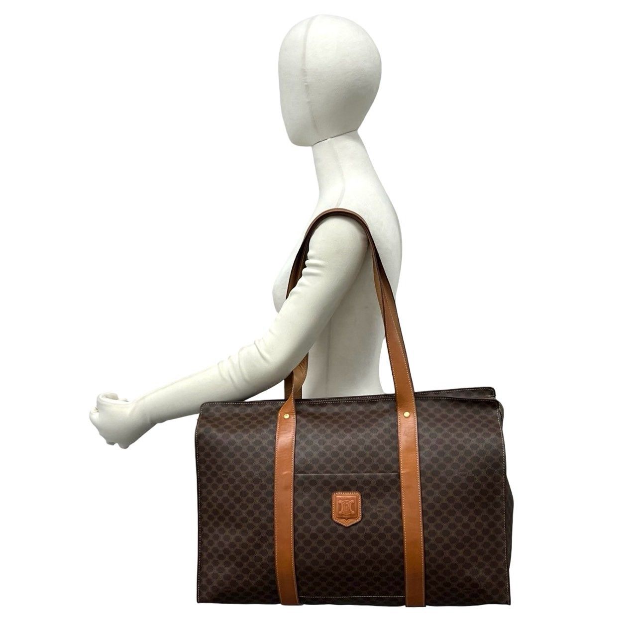 Celine Vintage Macadam Blason Leather Tote Shoulder Bag Brown — view 2