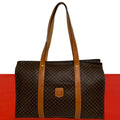 Celine Vintage Macadam Blason Leather Tote Shoulder Bag Brown