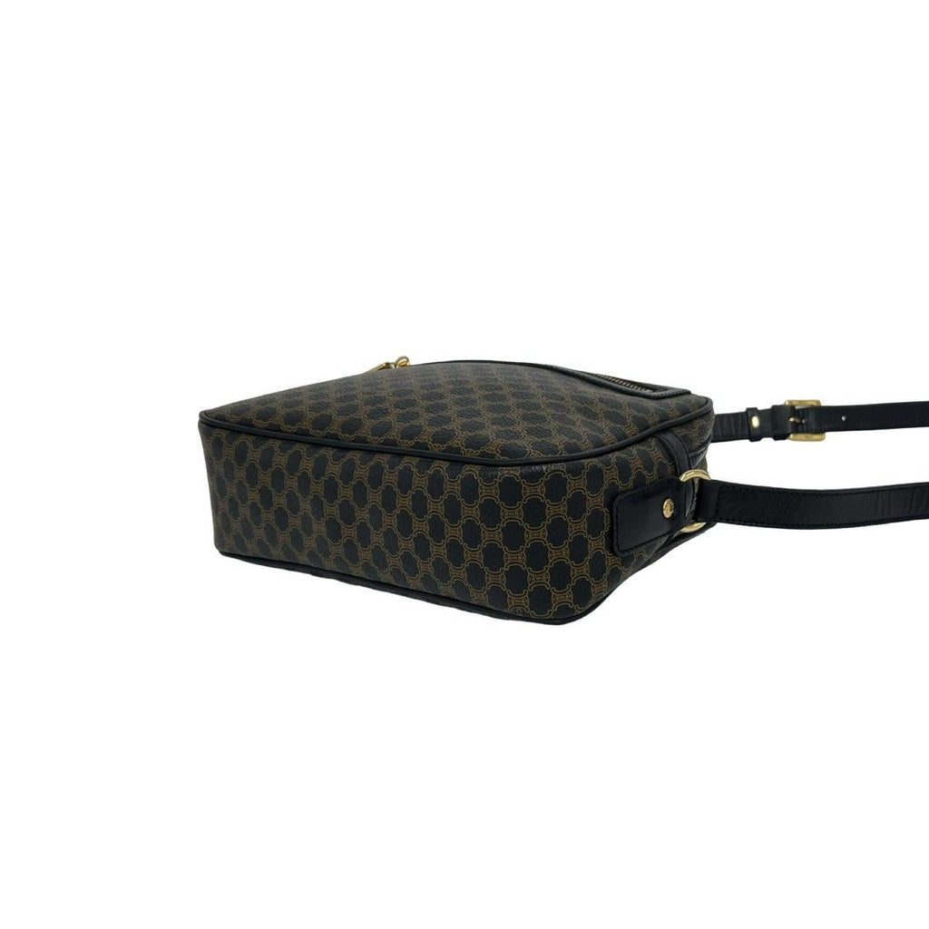 Celine Vintage Macadam Blason Triomphe Pattern Leather Shoulder Bag Black Brown — view 8