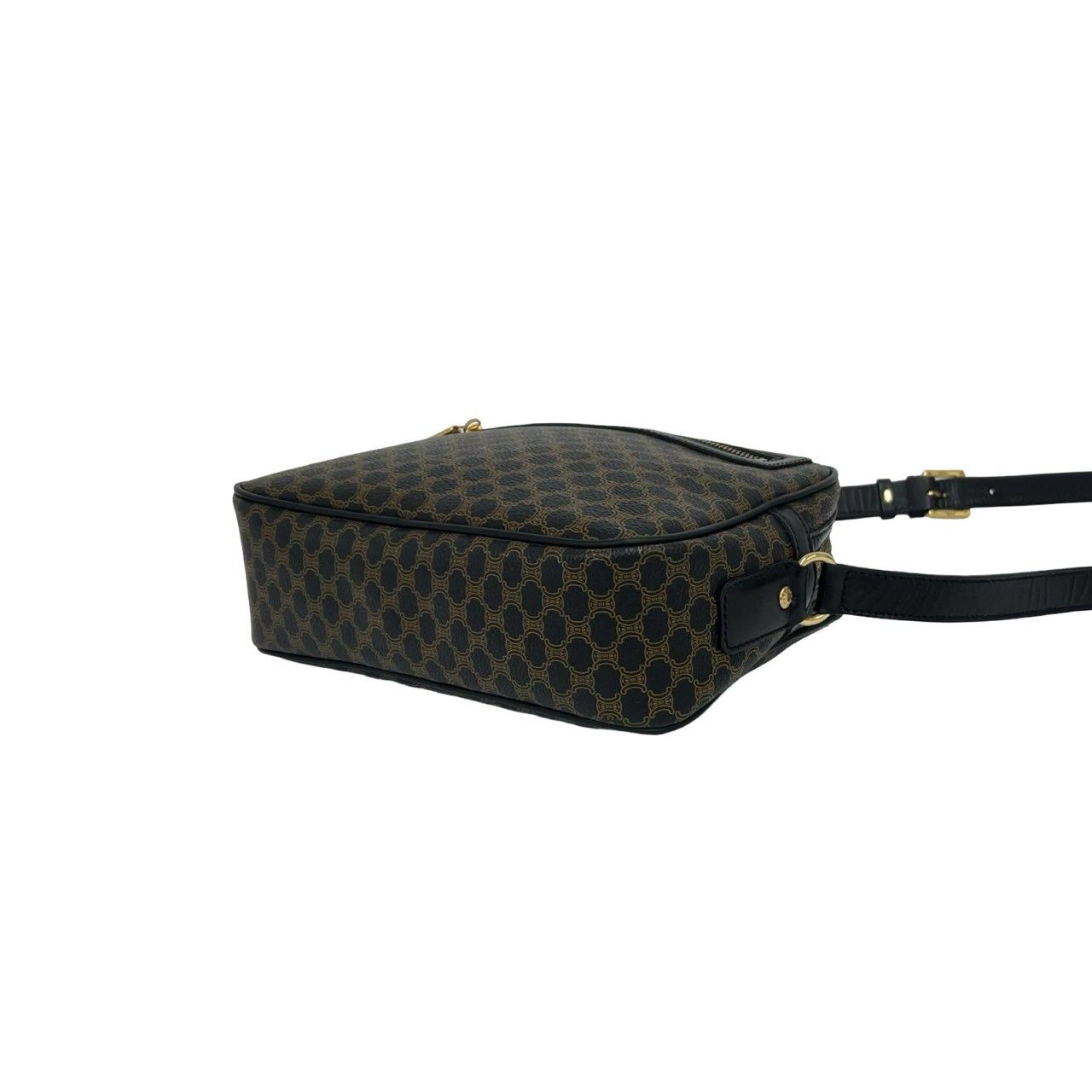 Celine Vintage Macadam Blason Triomphe Pattern Leather Shoulder Bag Black Brown — view 8