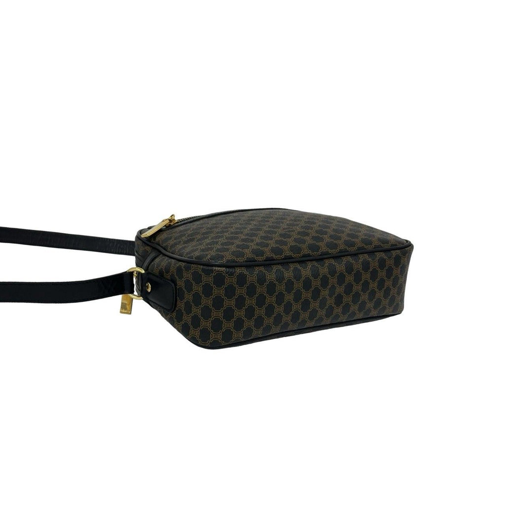 Celine Vintage Macadam Blason Triomphe Pattern Leather Shoulder Bag Black Brown — view 7