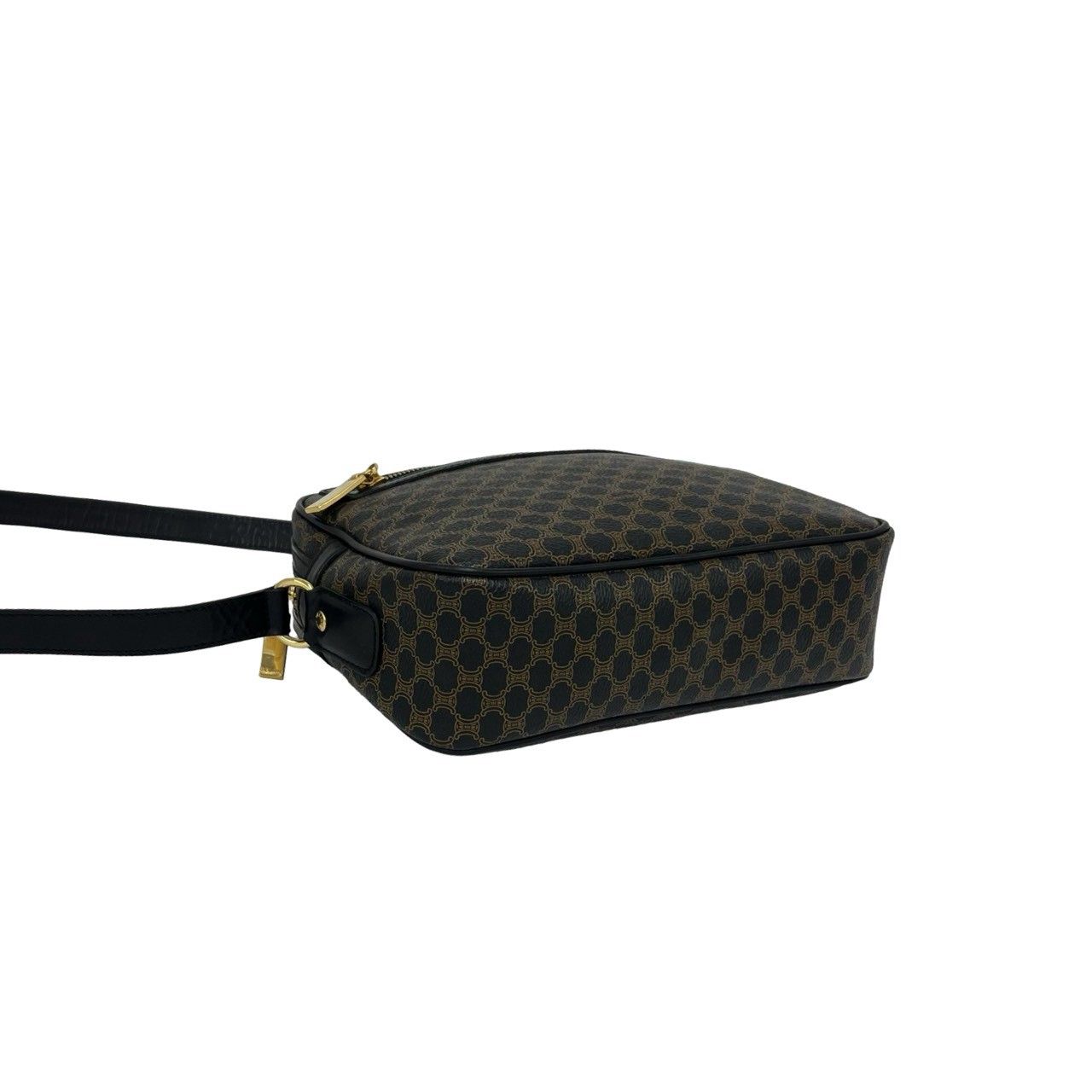 Celine Vintage Macadam Blason Triomphe Pattern Leather Shoulder Bag Black Brown — view 7