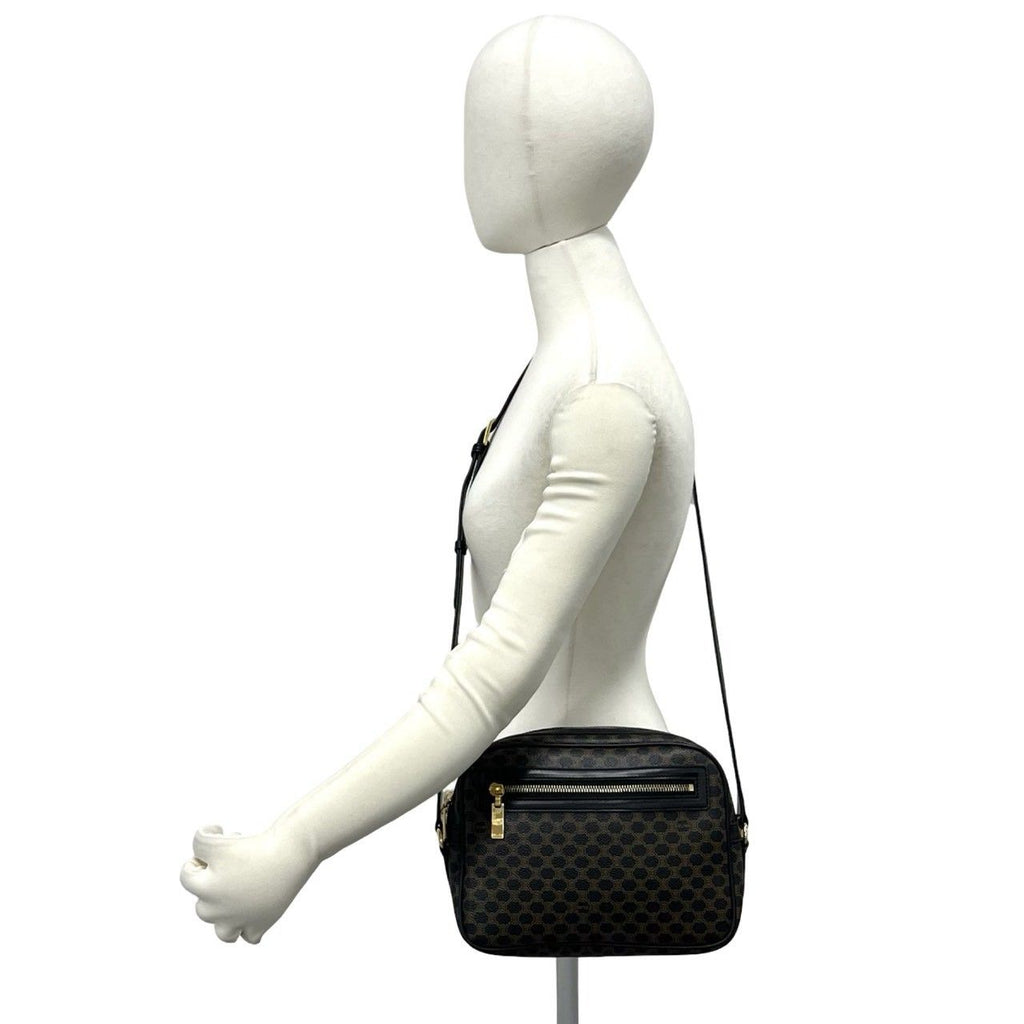 Celine Vintage Macadam Blason Triomphe Pattern Leather Shoulder Bag Black Brown — view 2