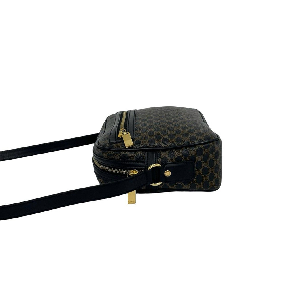 Celine Vintage Macadam Blason Triomphe Pattern Leather Shoulder Bag Black Brown — view 5
