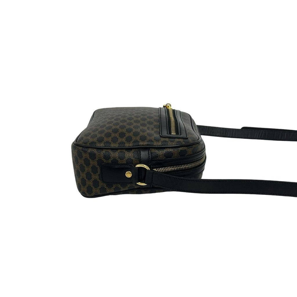 Celine Vintage Macadam Blason Triomphe Pattern Leather Shoulder Bag Black Brown — view 6