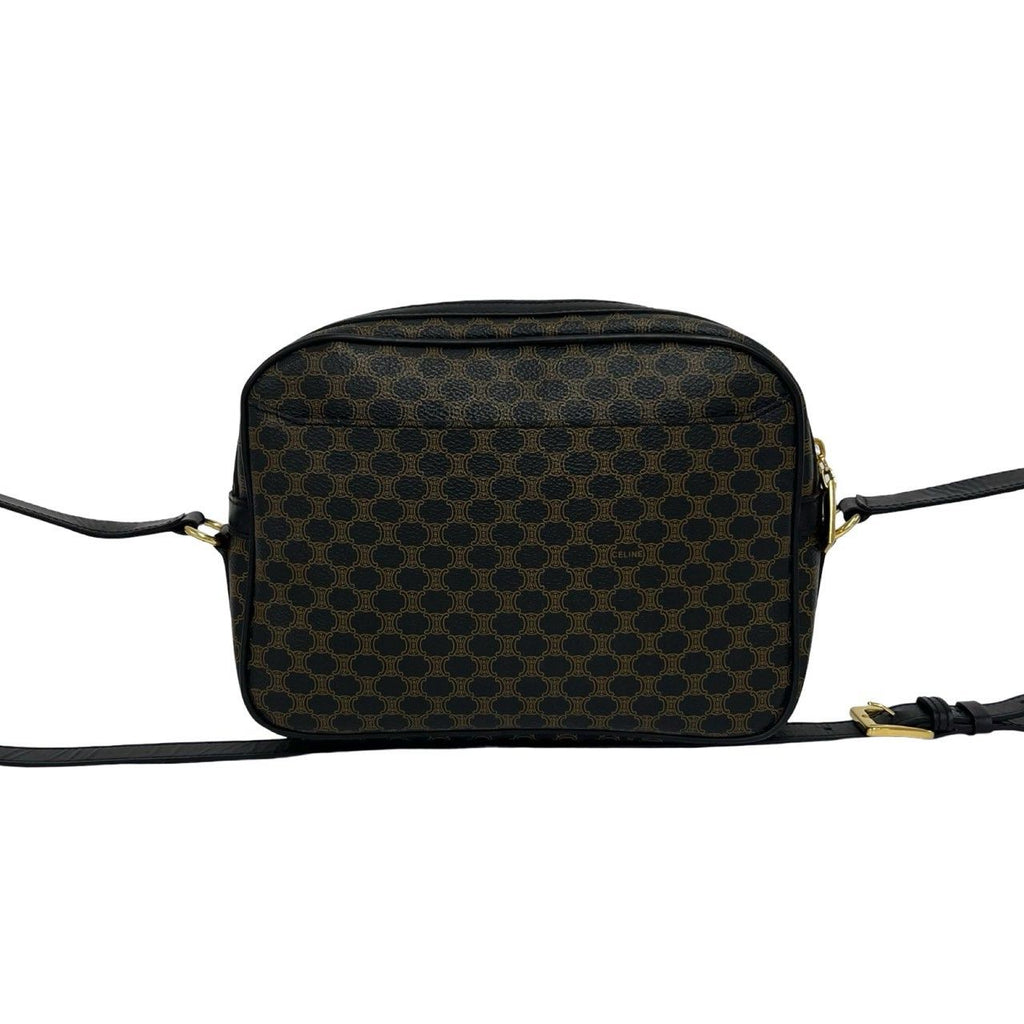 Celine Vintage Macadam Blason Triomphe Pattern Leather Shoulder Bag Black Brown — view 3