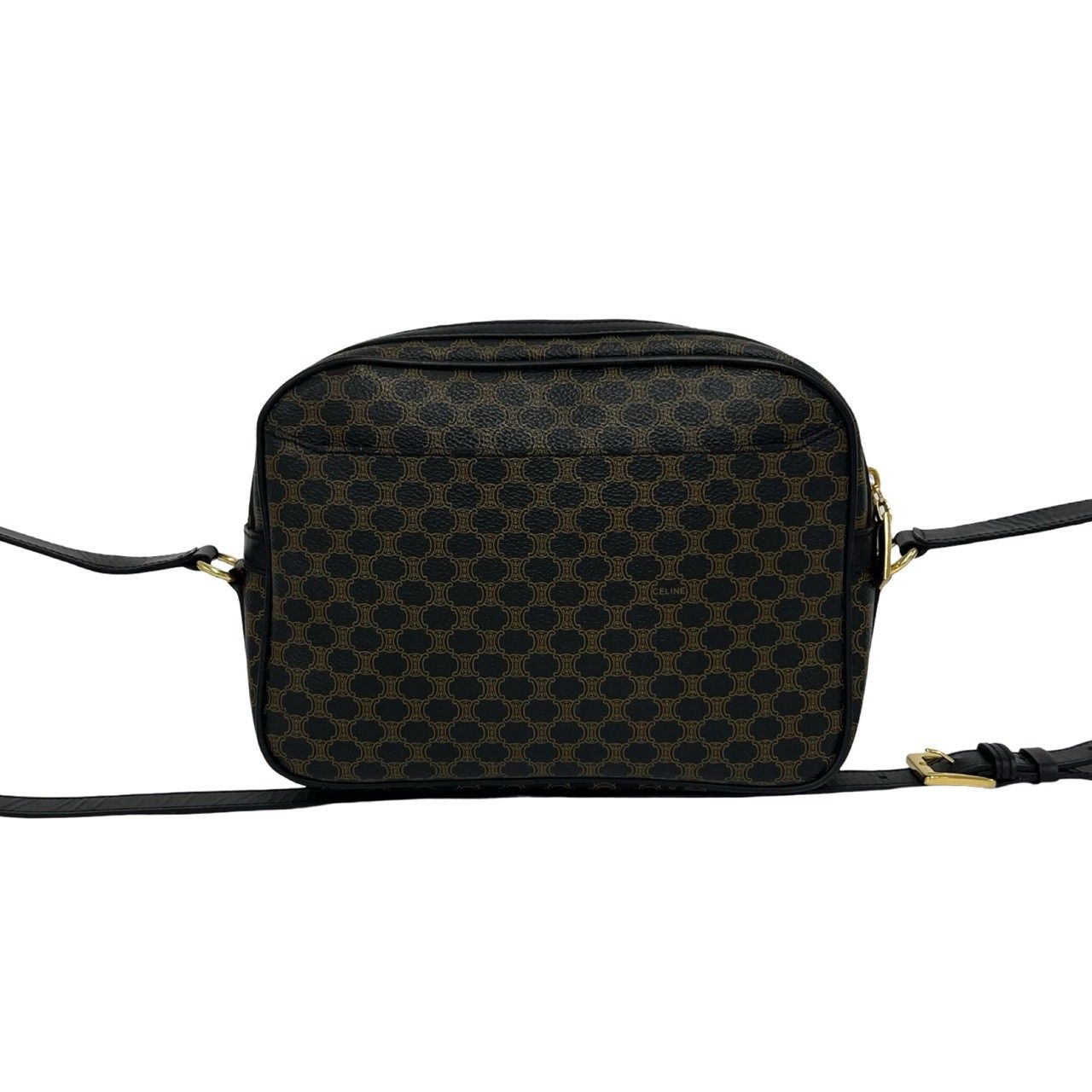 Celine Vintage Macadam Blason Triomphe Pattern Leather Shoulder Bag Black Brown — view 3