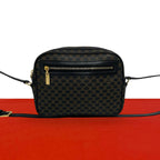 Celine Vintage Macadam Blason Triomphe Pattern Leather Shoulder Bag Black Brown