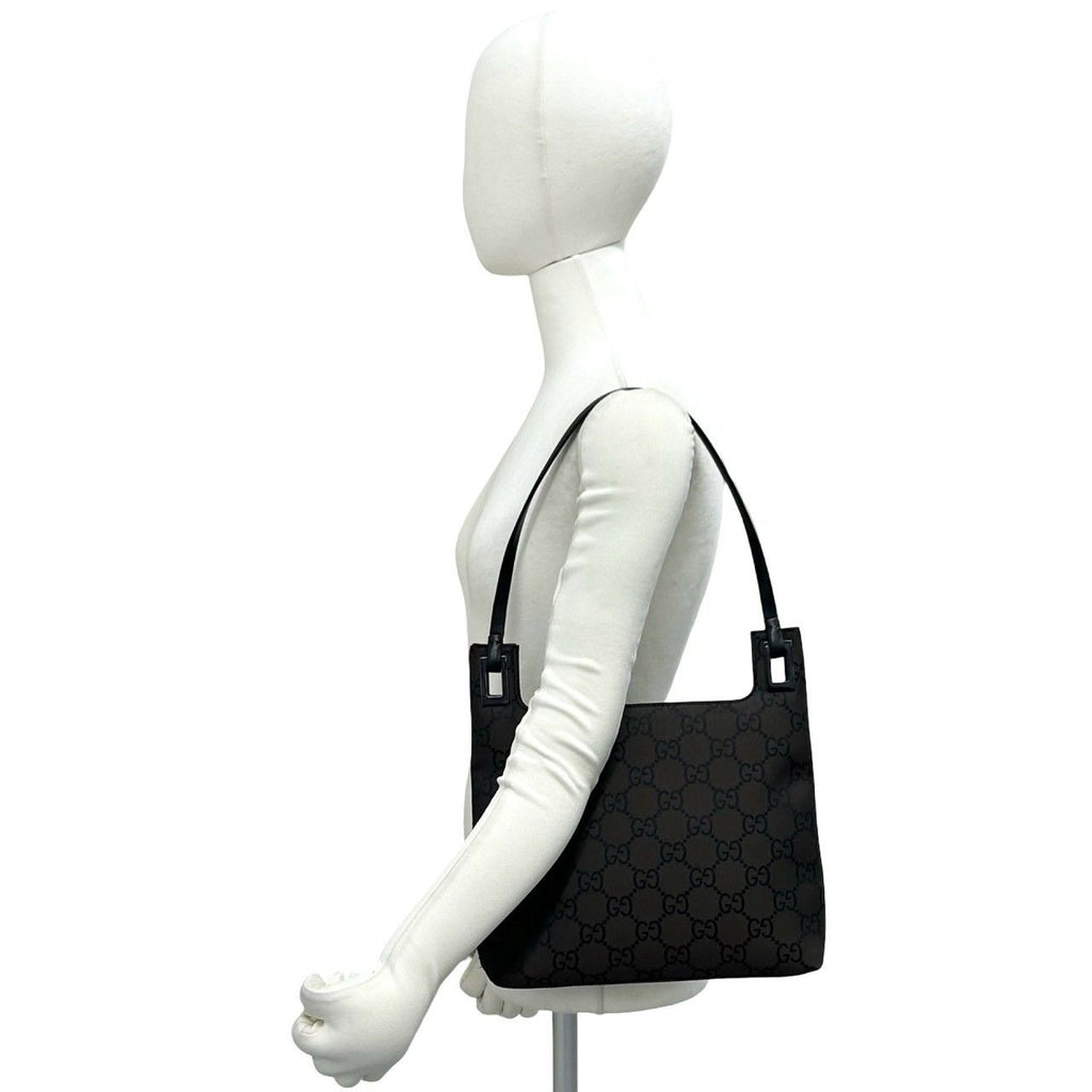 Gucci GG Logo Pattern Canvas Leather Shoulder Bag Mini Tote Brown — view 2