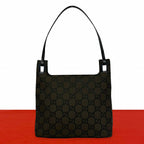 Gucci GG Logo Pattern Canvas Leather Shoulder Bag Mini Tote Brown