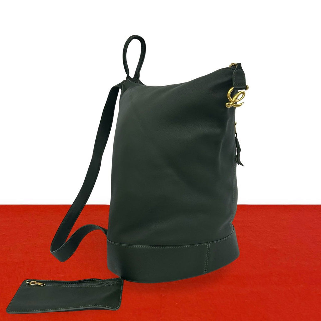 Loewe Anton Logo Leather Backpack Green