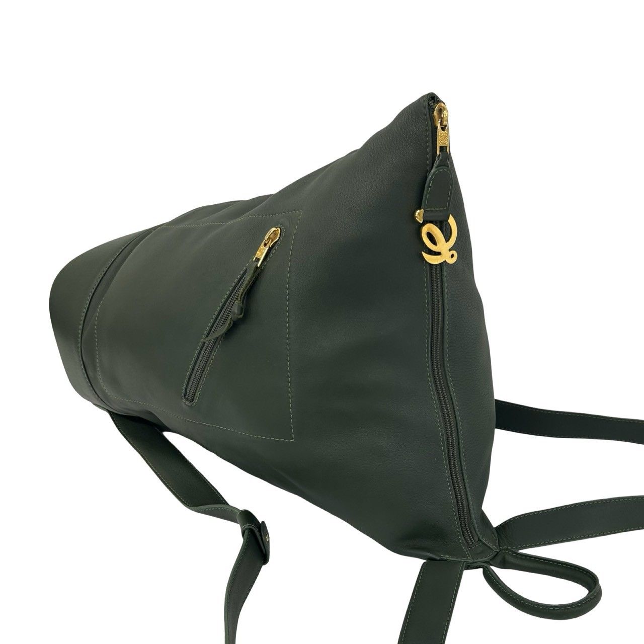 Loewe Anton Logo Leather Backpack Green — view 4