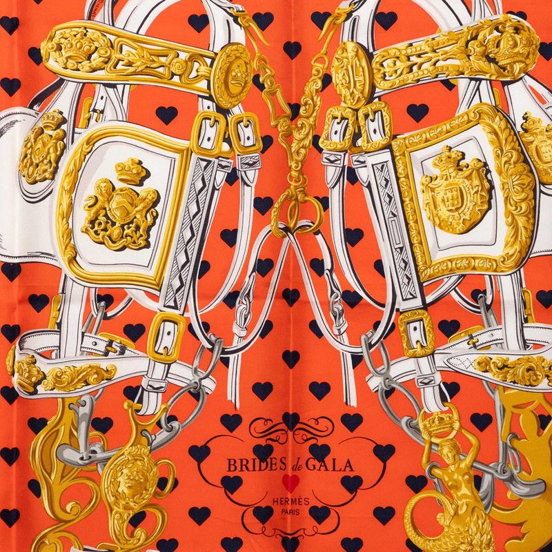 Hermes Carre 90 Brides de Gala Ceremonial Bridle Scarf Large Orange Multicolor — view 3