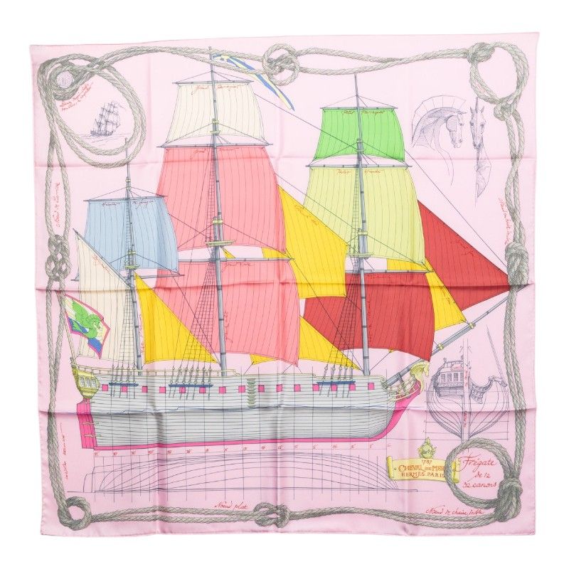 Hermes Carre 90 Cheval de Mer Sea Horse Scarf Pink Silk