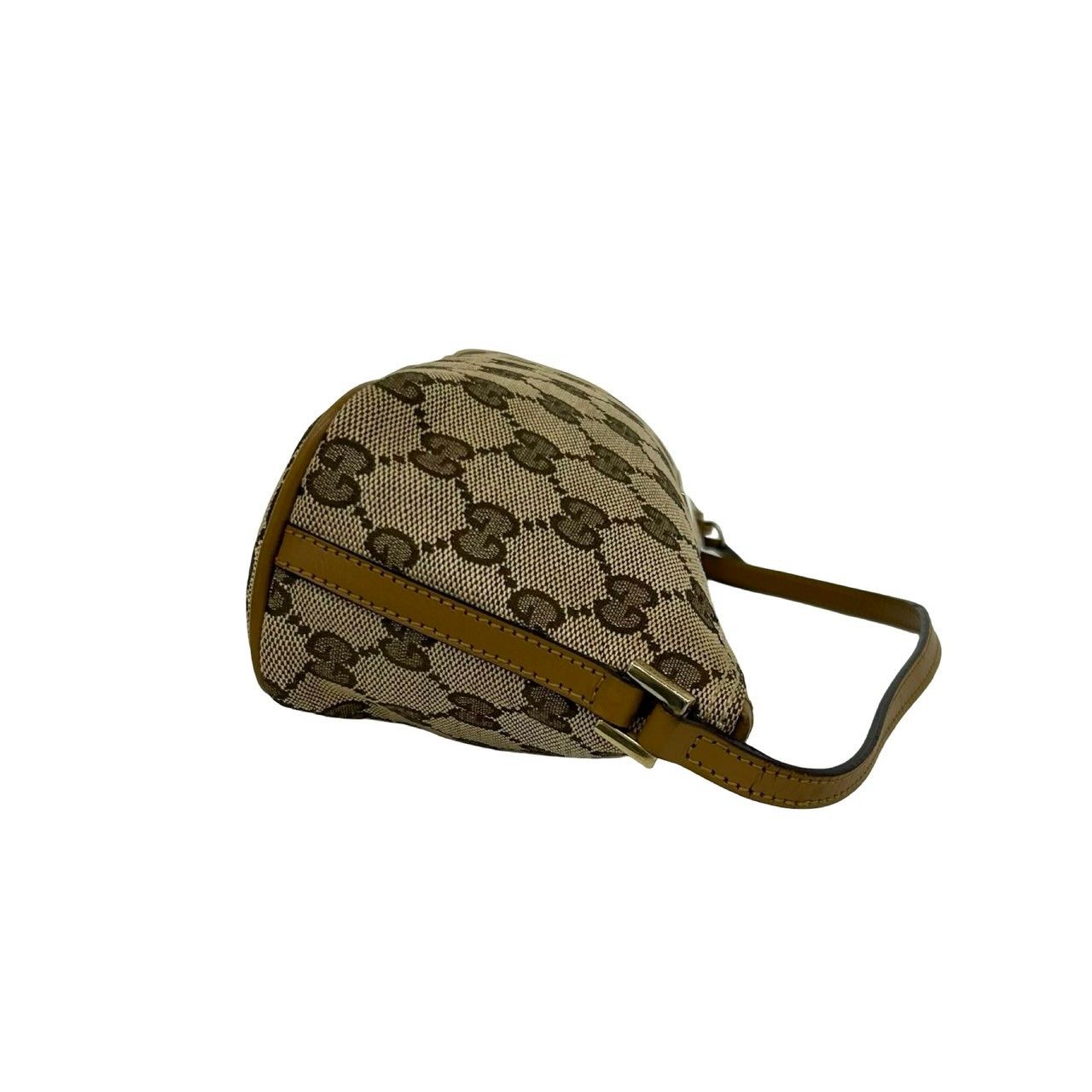 Gucci GG Pattern Logo Plate Canvas Leather Mini Handbag Pouch Beige Brown — view 6