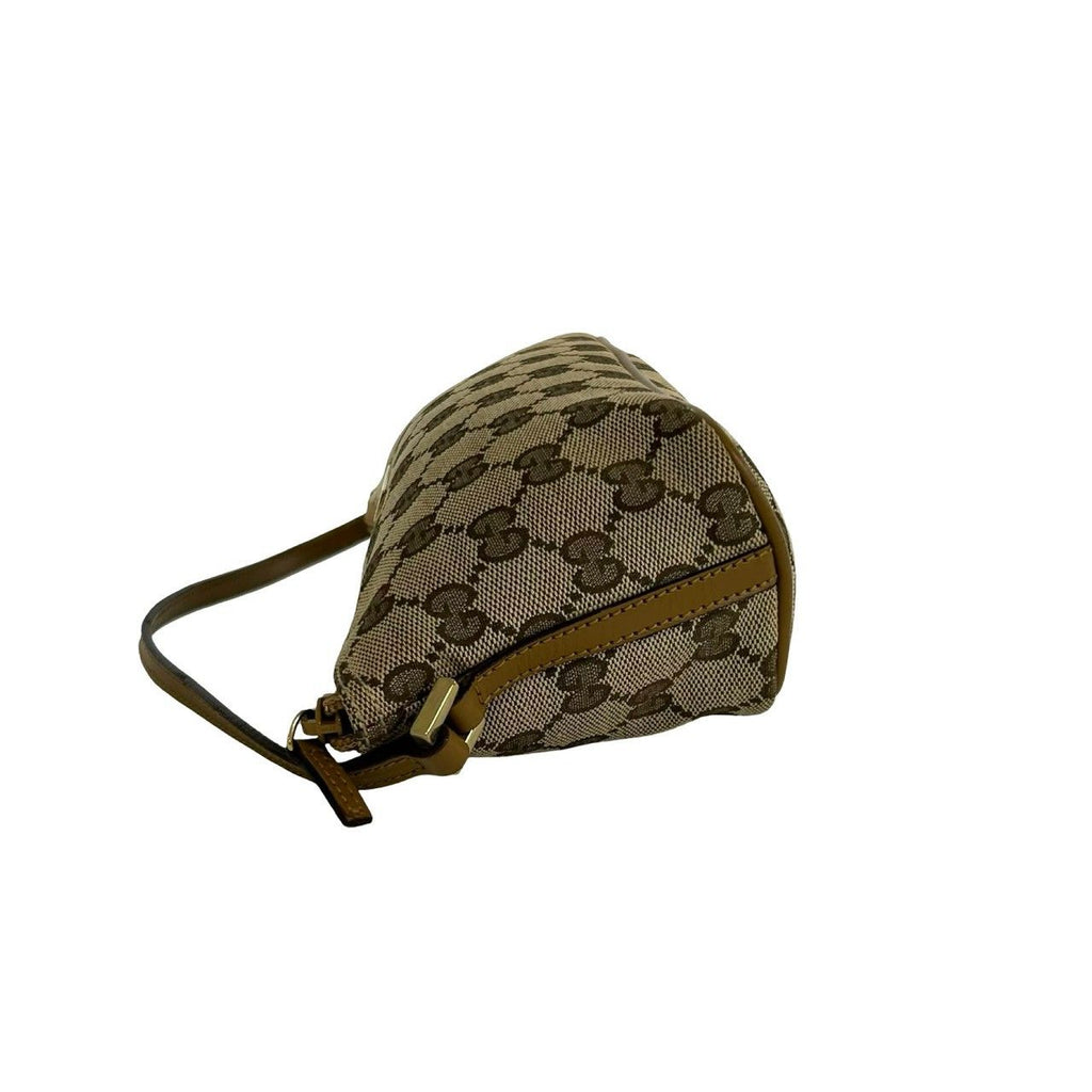 Gucci GG Pattern Logo Plate Canvas Leather Mini Handbag Pouch Beige Brown — view 5