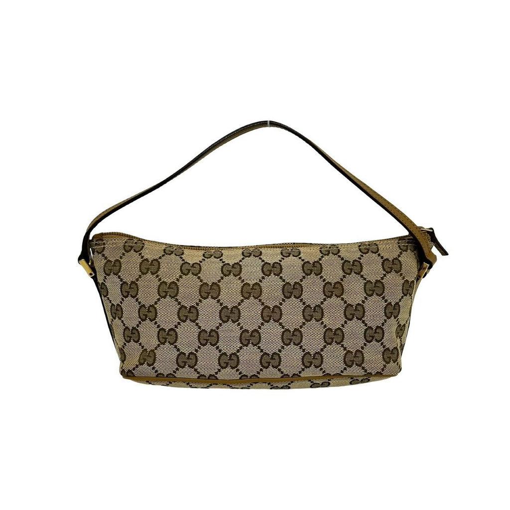 Gucci GG Pattern Logo Plate Canvas Leather Mini Handbag Pouch Beige Brown — view 3