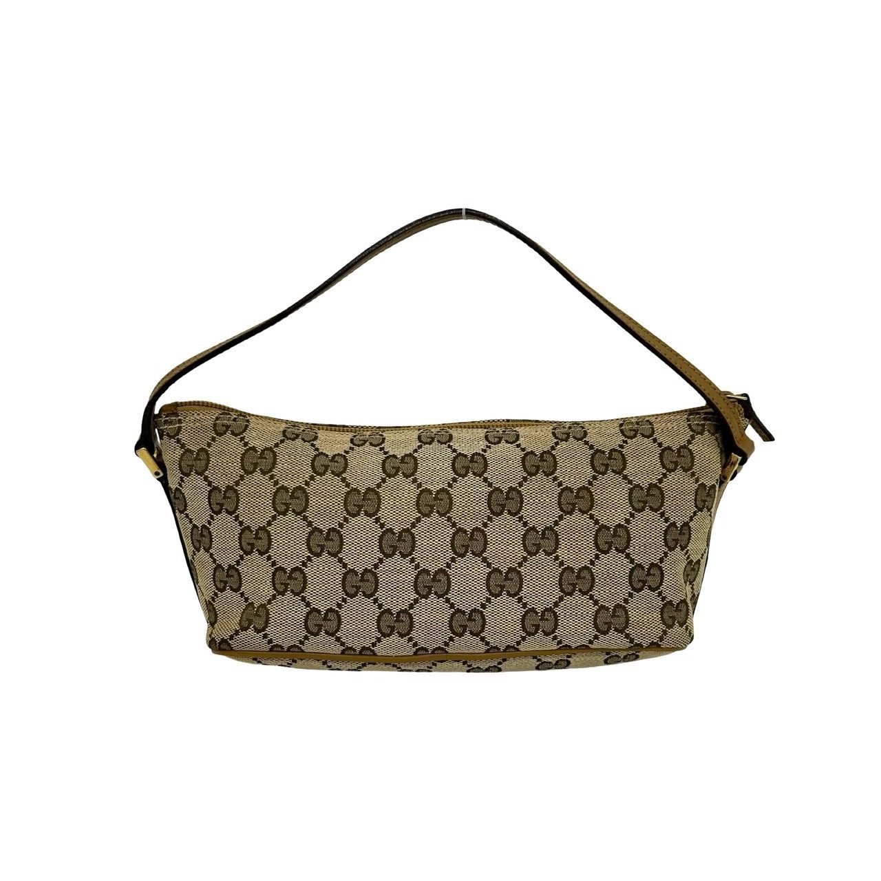 Gucci GG Pattern Logo Plate Canvas Leather Mini Handbag Pouch Beige Brown — view 3