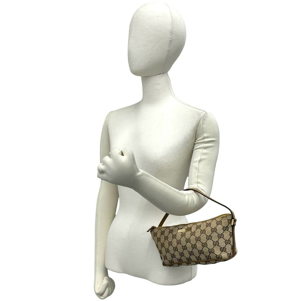 Gucci GG Pattern Logo Plate Canvas Leather Mini Handbag Pouch Beige Brown — view 2