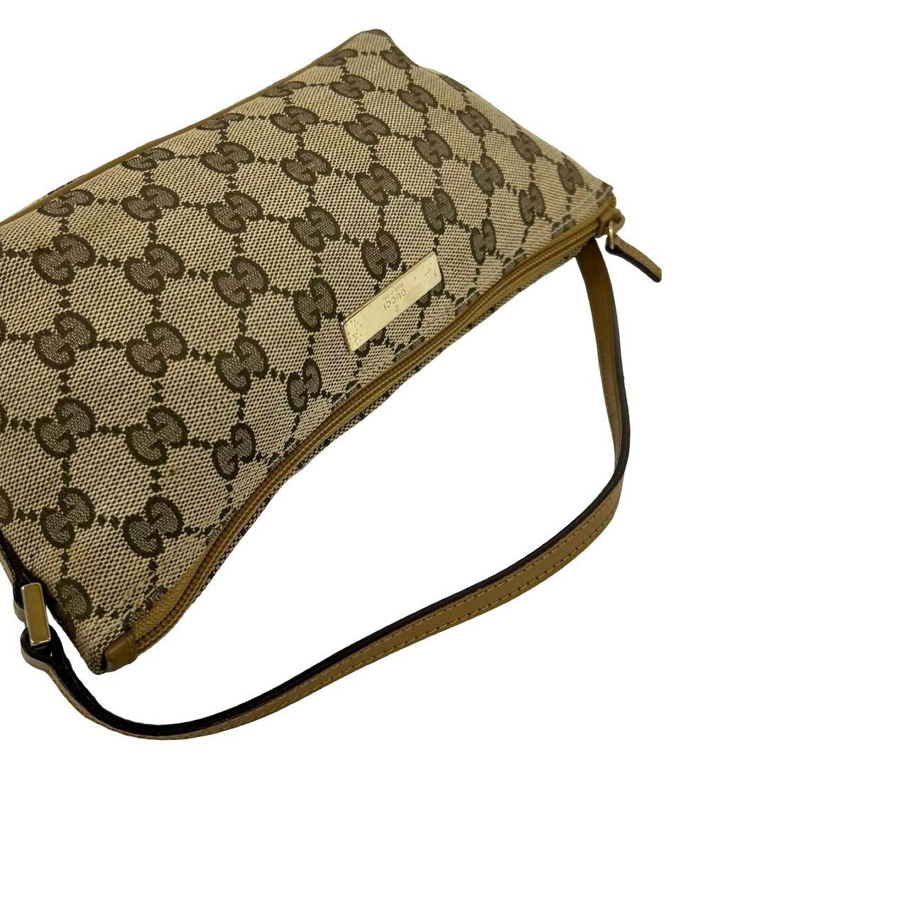 Gucci GG Pattern Logo Plate Canvas Leather Mini Handbag Pouch Beige Brown — view 4