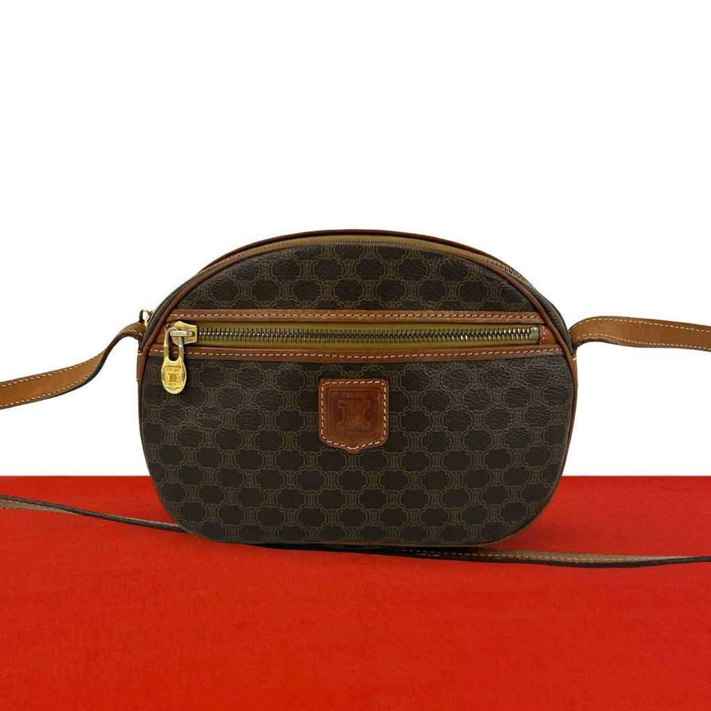 Celine Vintage Macadam Blason Triomphe Leather Mini Shoulder Bag Pochette Brown