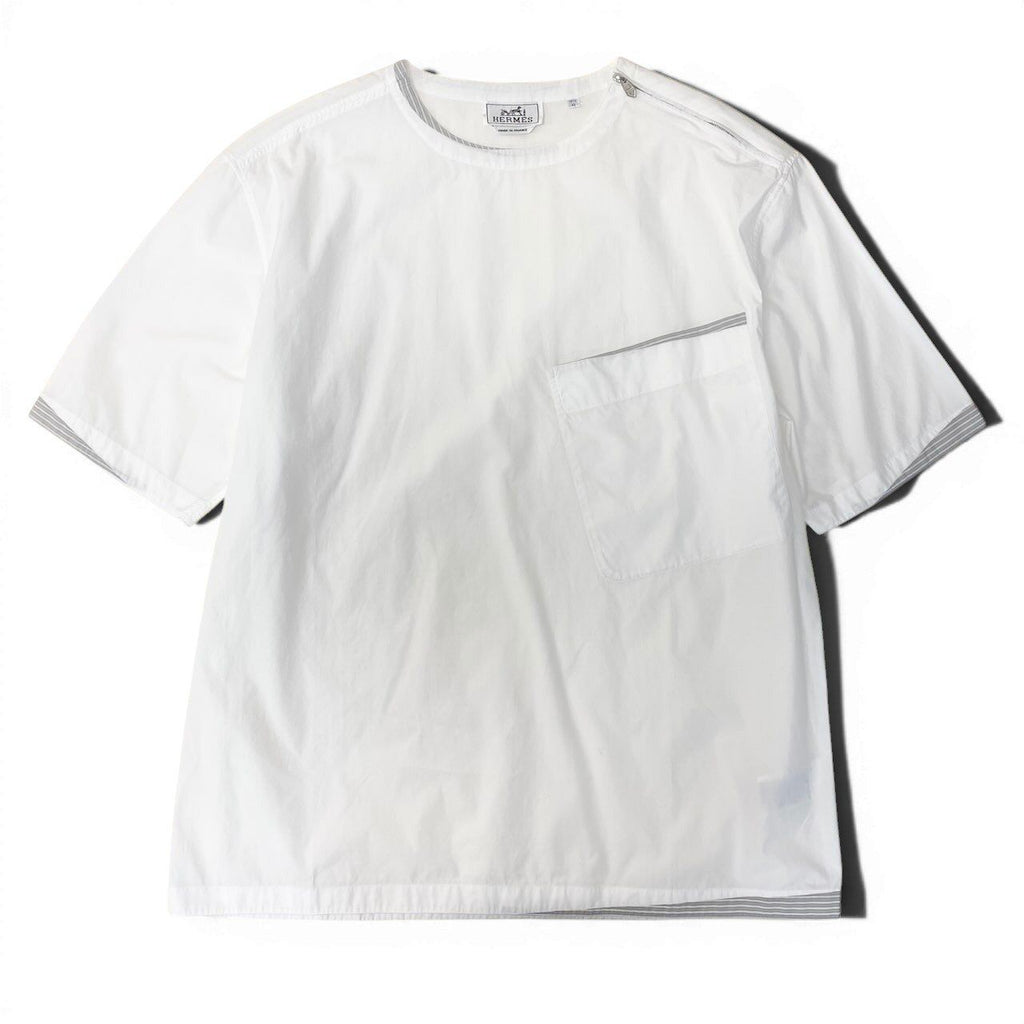 Hermes Short Sleeve Shirt Blouse Cotton Top 15 3 4 40 White — view 2
