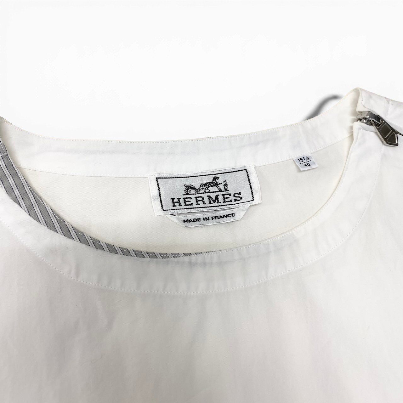 Hermes Short Sleeve Shirt Blouse Cotton Top 15 3 4 40 White — view 7