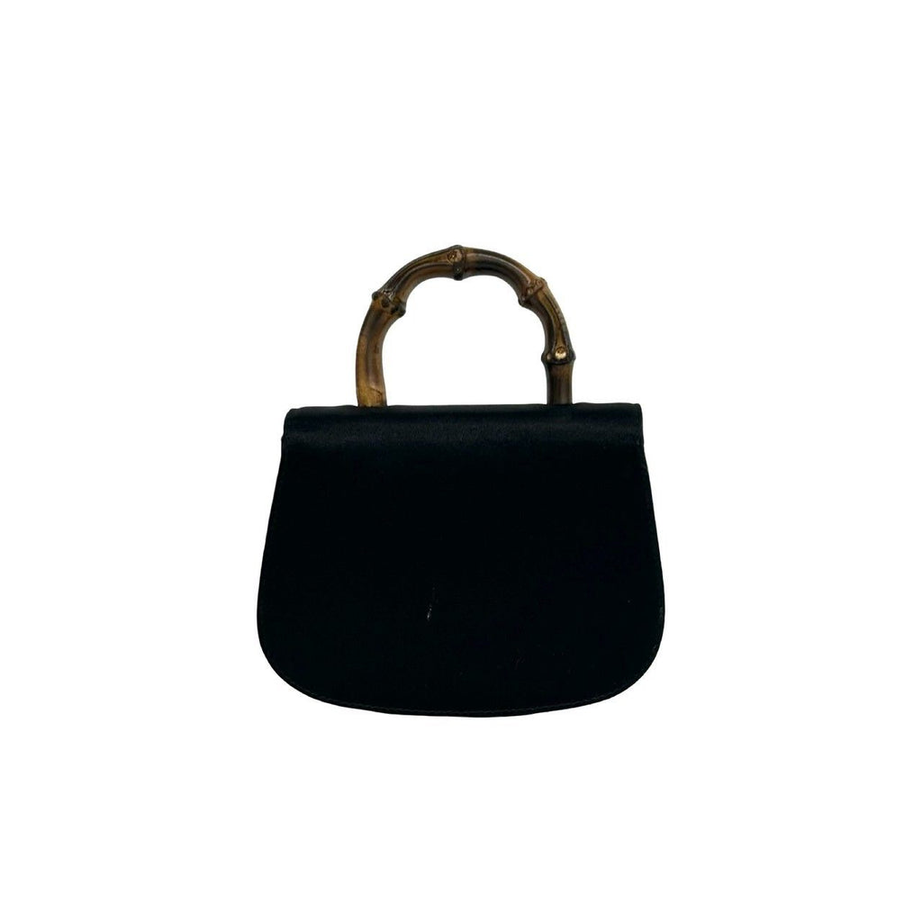 Gucci Vintage Bamboo Satin 2-Way Chain Shoulder Bag Black — view 3