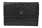 Chanel Wallet Bifold Fold Chevron V-Stitch Black