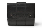 Chanel Bifold Wallet Vintage Chocolate Bar Hook CC Logo Black Leather Compact