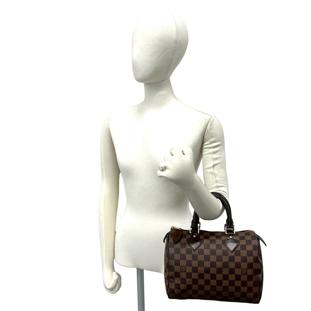 Louis Vuitton Speedy 25 Damier Pattern Leather Mini Boston Bag Brown with — view 2
