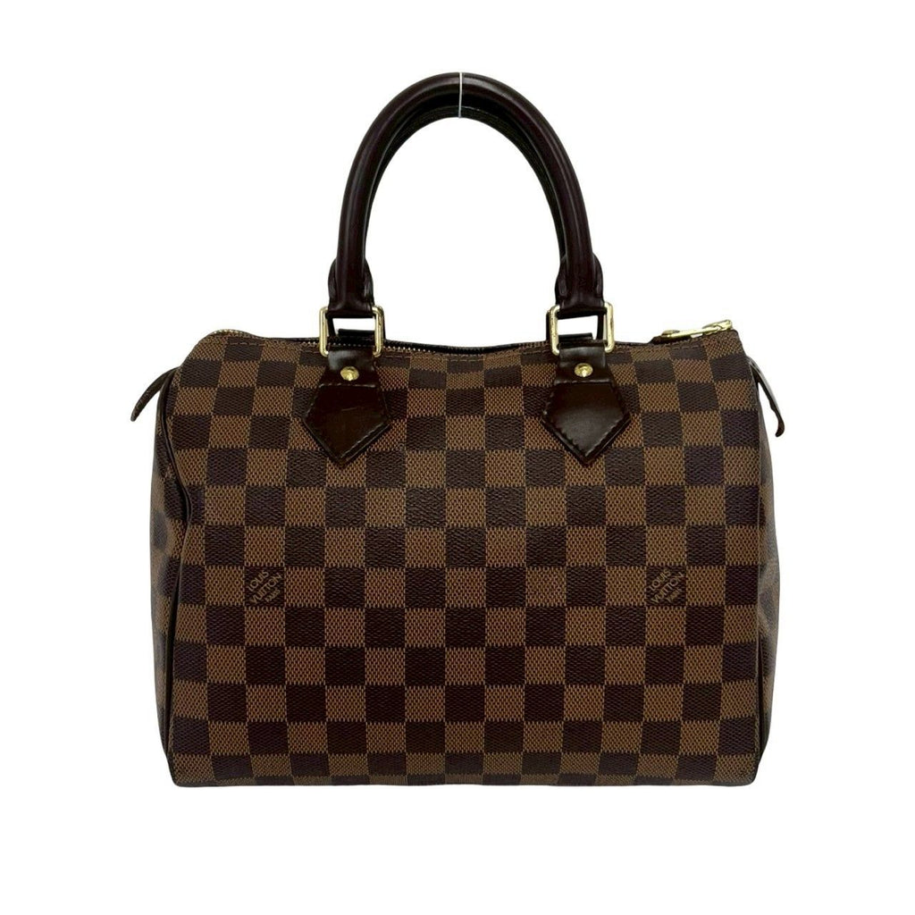 Louis Vuitton Speedy 25 Damier Pattern Leather Mini Boston Bag Brown with — view 3