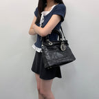 Dior Lady Cannage Large Shoulder Bag Leather Black Vintage