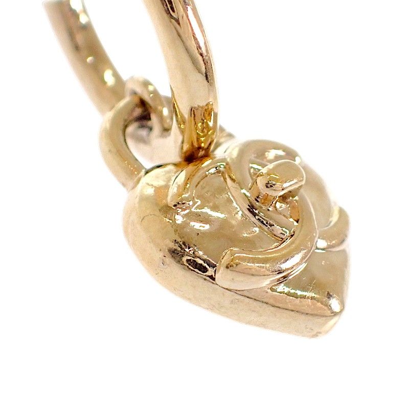 Chanel CC Logo Heart Hoop Earrings Included Metal Gold — view 6