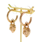 Chanel CC Logo Heart Hoop Earrings Included Metal Gold — view 3