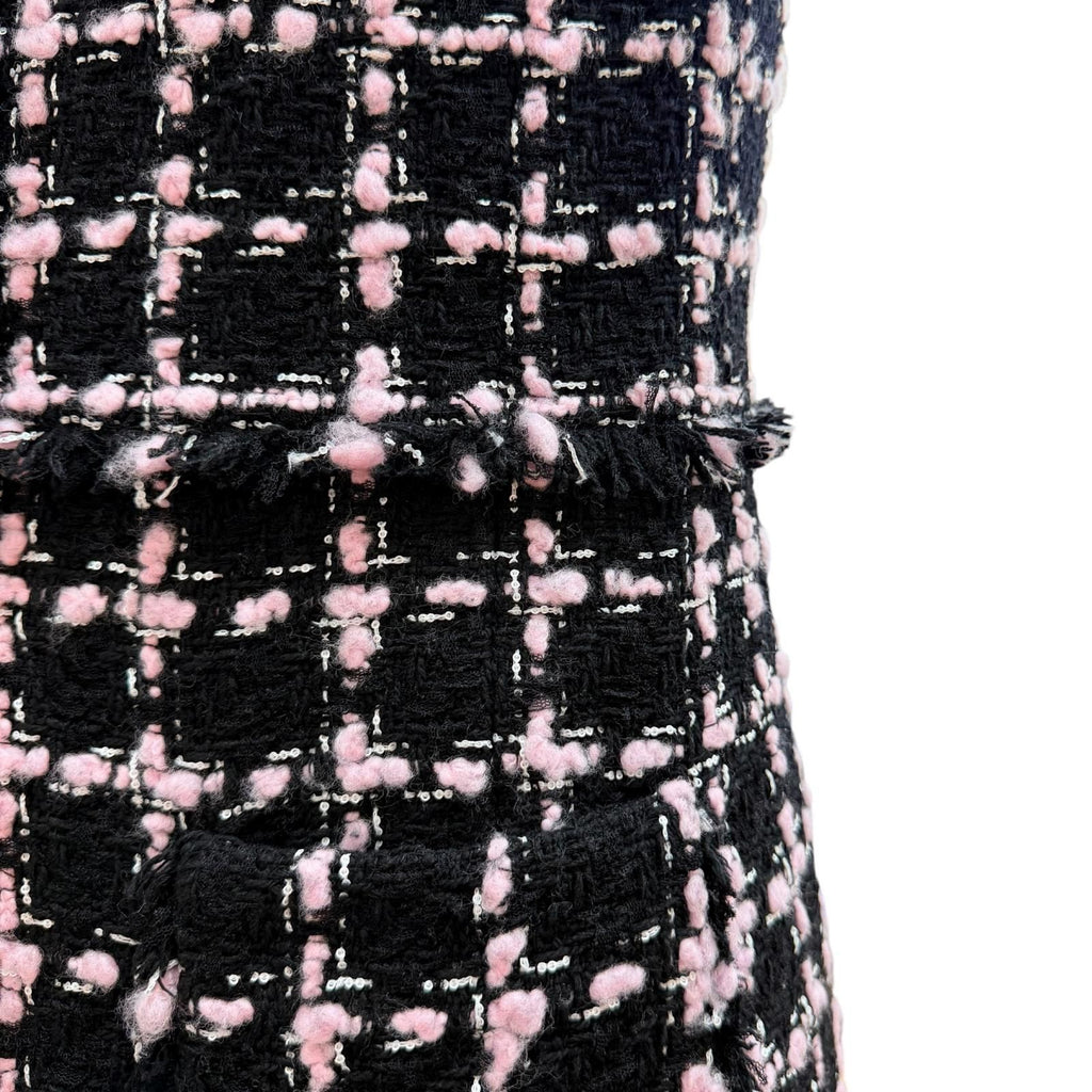Chanel Wool Coco Button with Fringe Tweed Coat Black Pink 34 — view 8