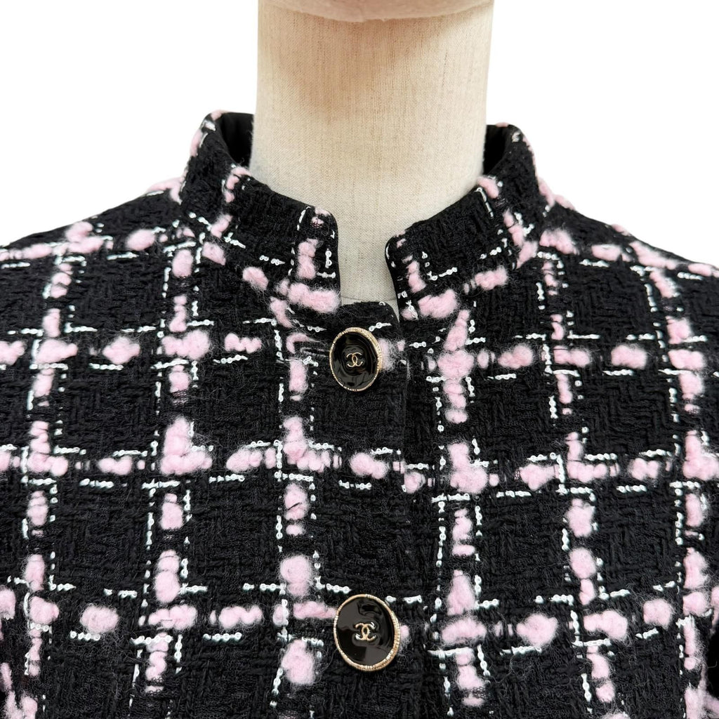 Chanel Wool Coco Button with Fringe Tweed Coat Black Pink 34 — view 2