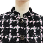 Chanel Wool Coco Button with Fringe Tweed Coat Black Pink 34 — view 2