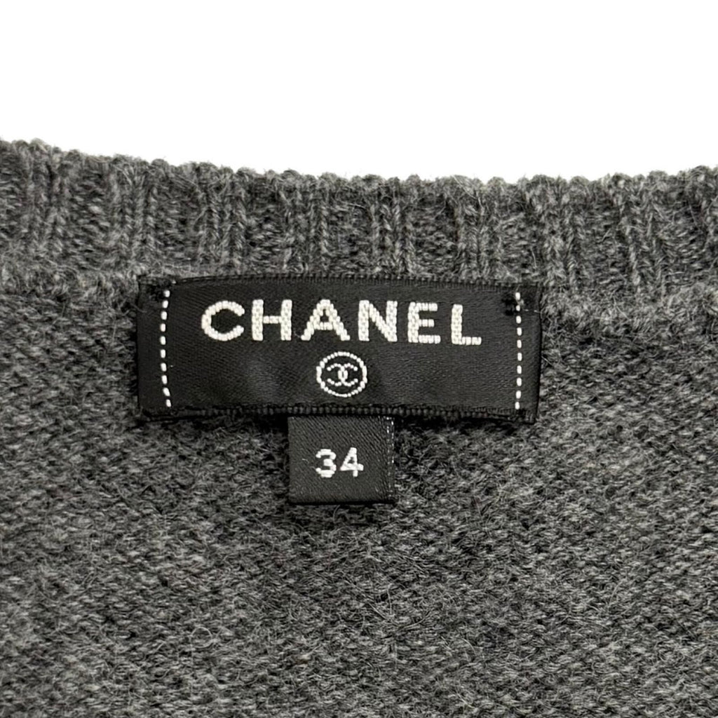 Chanel Cashmere with CC Logo Plate Gabrielle Coco Neck Long Sleeve Knit Gray 34 — view 7
